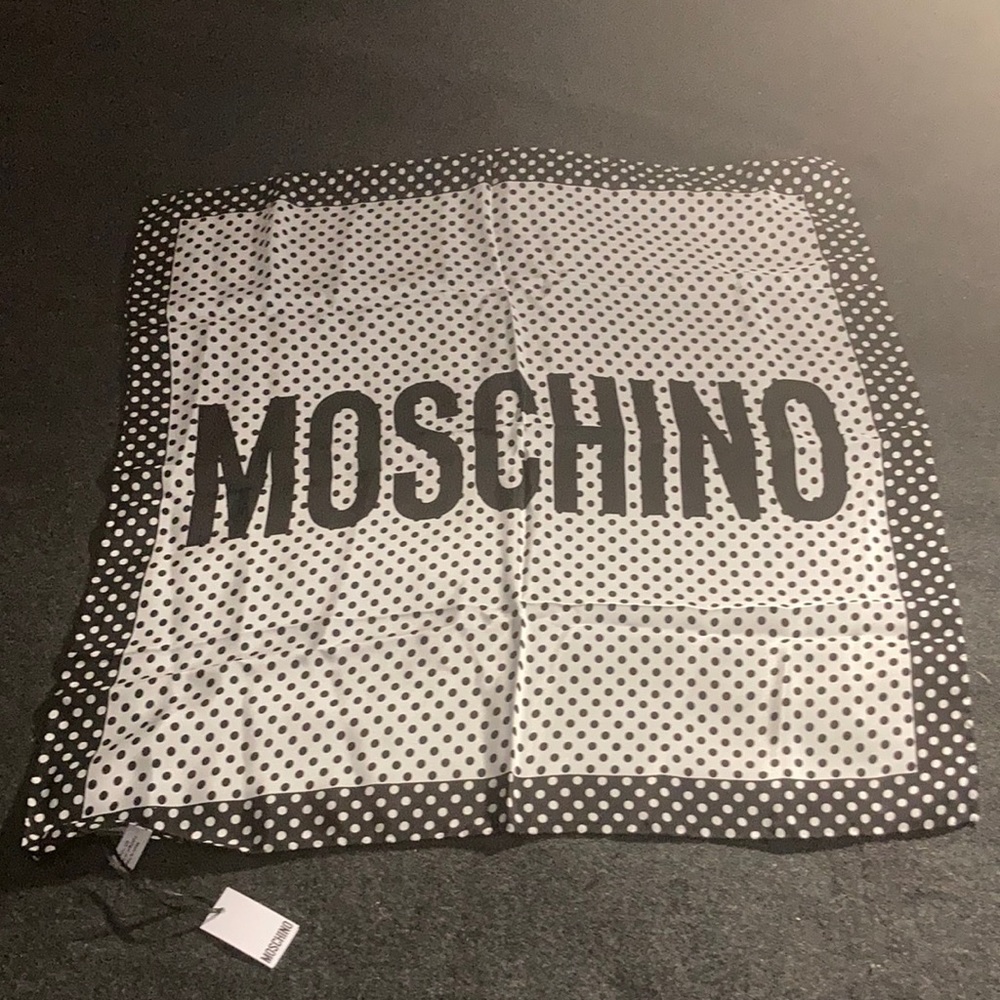 NWT Moschino Black & White Polka Dot Silk Scarf